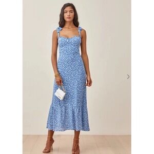 Reformation Nikita Dress‎ Womens 10 Blue Floral Maxi Tie Strap Sundress Summer